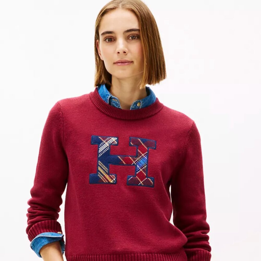 Plaid Monogram Crewneck Sweater